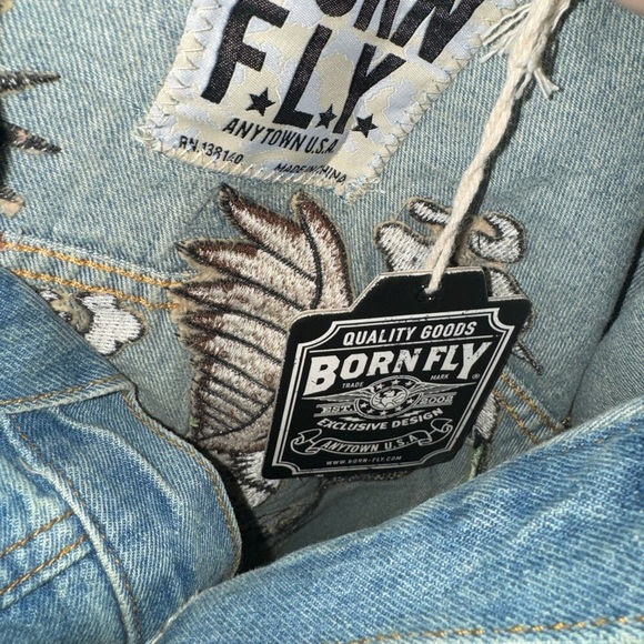 Born Fly Tint Wash Embroidered Jacket Denim Trucker Gadwall 2X Eagle New w Tags - Picture 11 of 13